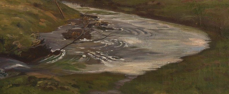 The smooth, reflective water contrasts with the turbulent section, creating a sense of peace and depth.