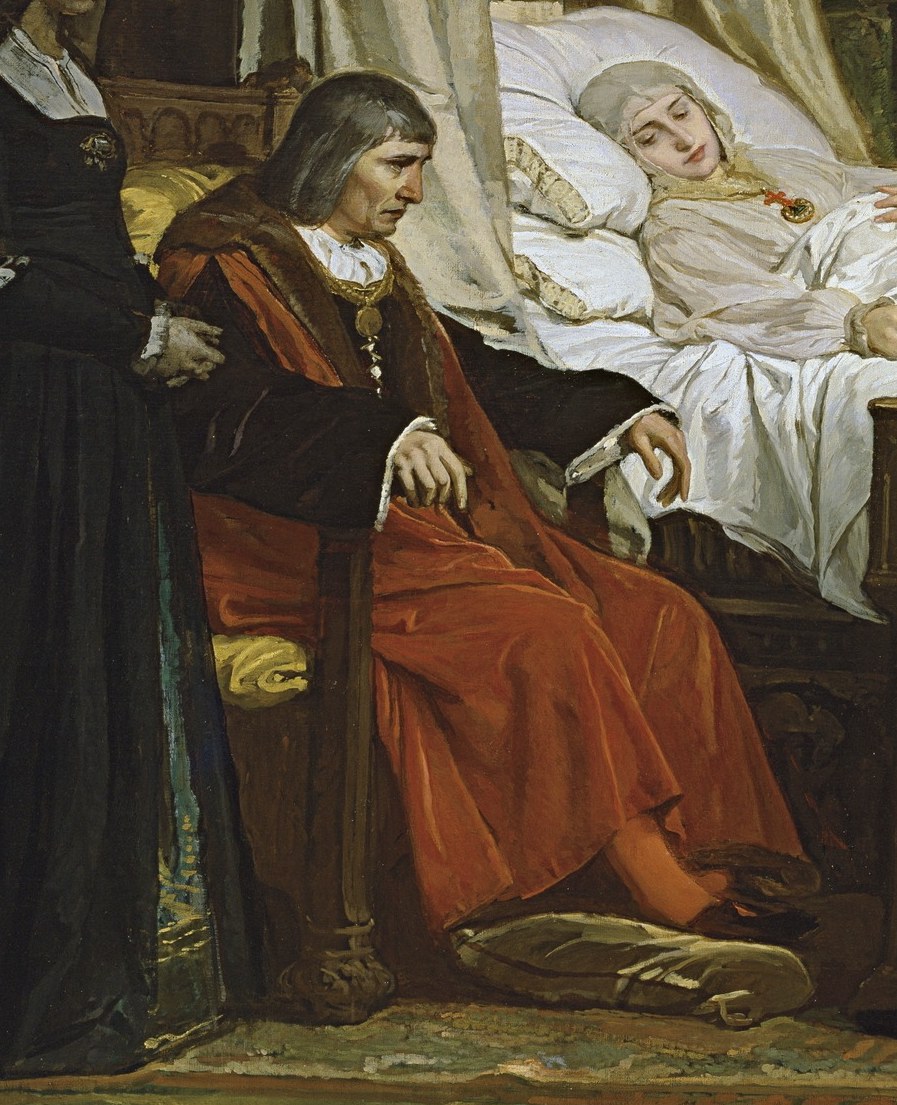 A man in red leans close, his face somber.