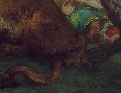 His brushwork captures the struggle between man and beast.