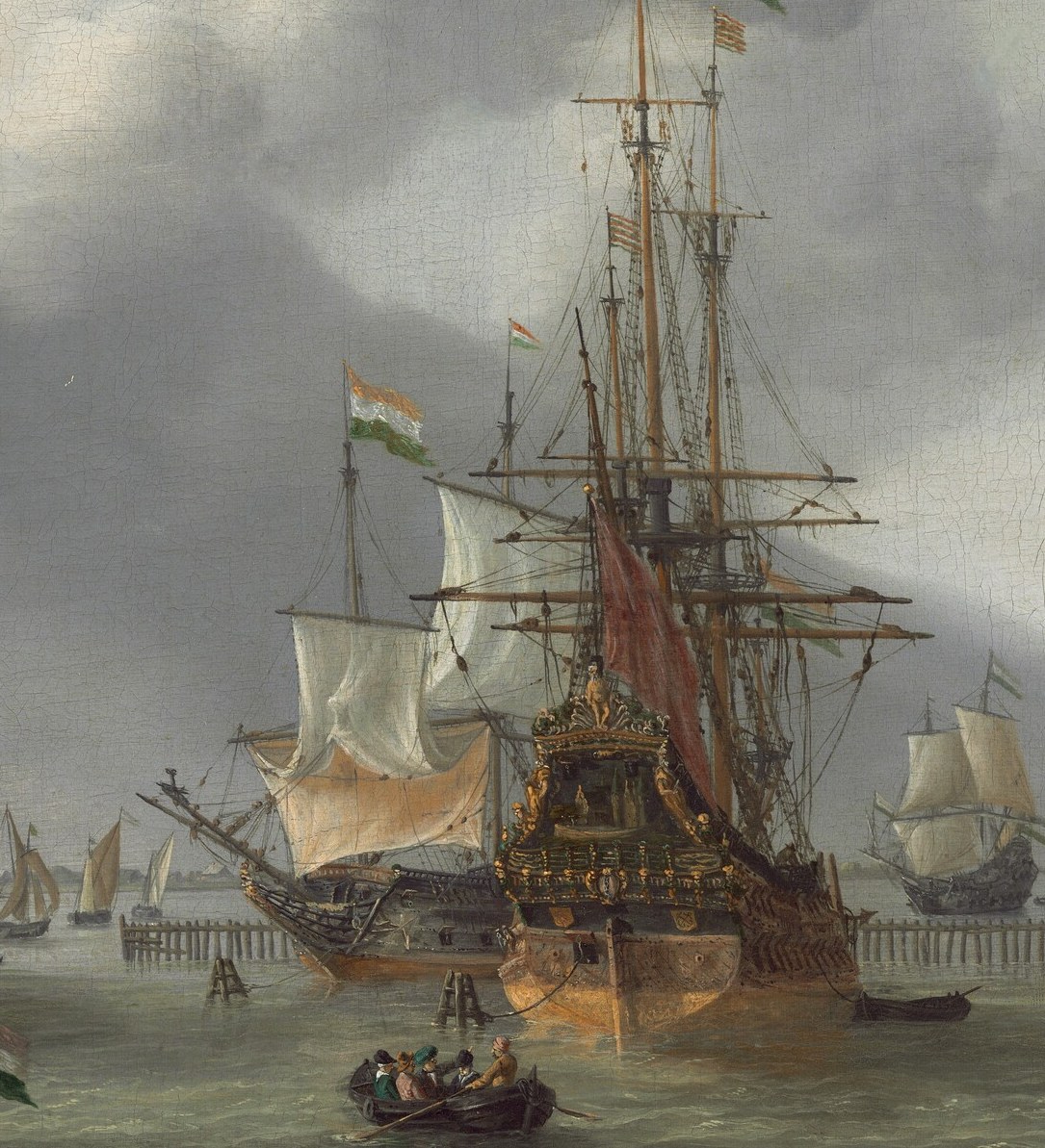 Look closely at the main ship's stern for intricate carvings.