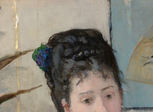 Her downward gaze toward the unseen reading material gives her an air of absorbed privacy, contrasting with her sister's outward composure , the emotional anchor of the picture.