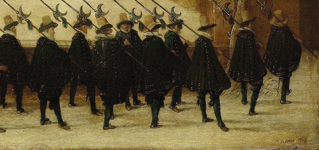 In the foreground, Prince Maurits and his retinue observe the scene.