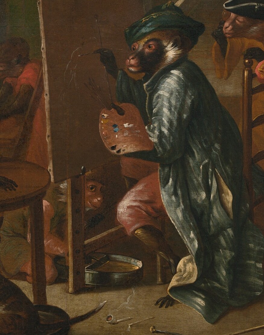 A painter works at his easel. Perfectly normal.