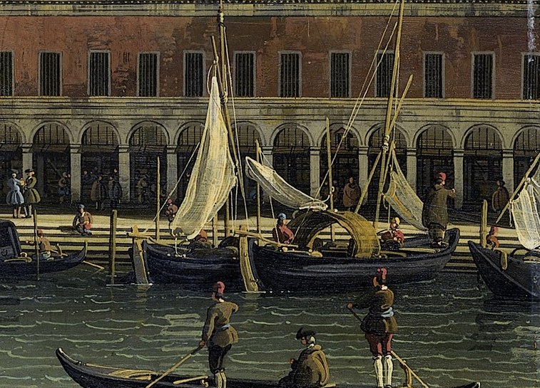 These vessels indicate maritime trade and the city's connection to the wider world.