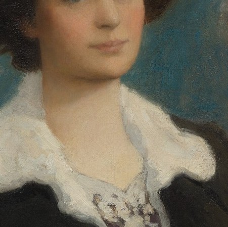Her direct gaze and slightly melancholic expression invite contemplation of her inner state.