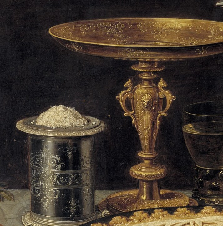 The artist painted this metal tazza to gleam.