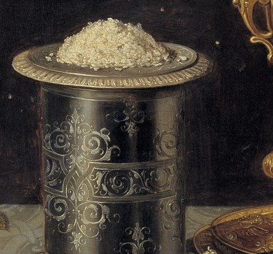 The artist added her reflection to the saltcellar.