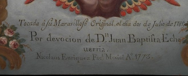 The artist, Nicolás Enríquez, signed it in 1773.