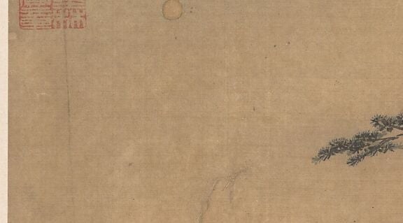 And above them, a ghost. A mountain ridge painted in the palest ink.