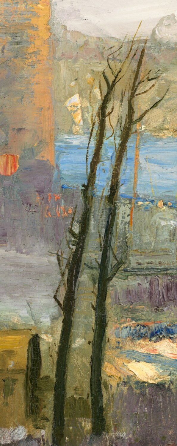 Its bare branches against the sky evoke a sense of desolation and the harshness of winter in the city.