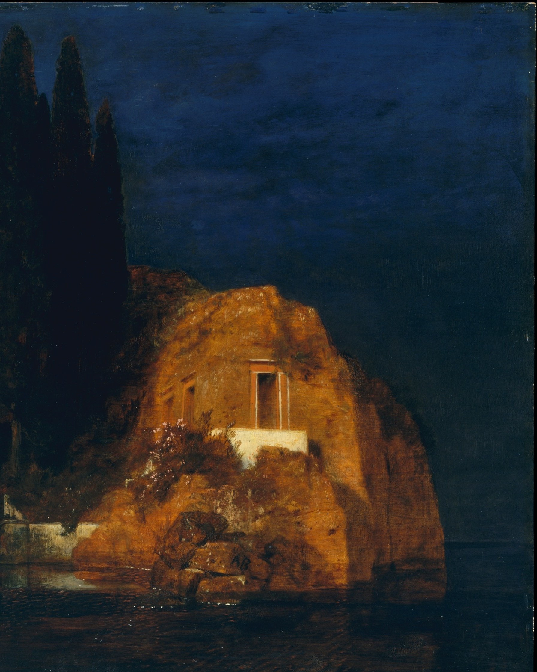 Heavier and darker than its left counterpart, the right cliff completes the bilateral enclosure; together the two walls make escape feel geometrically impossible