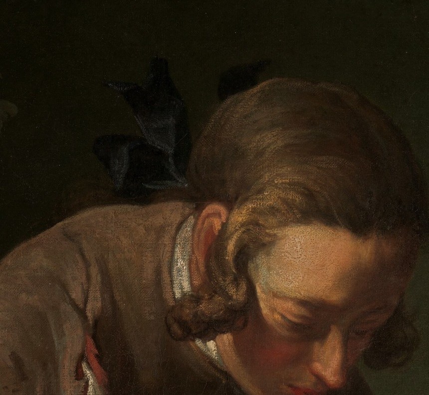 The core emotional anchor , his total absorption communicates the vanitas theme without allegory; Chardin's sfumato softens youth into universality.