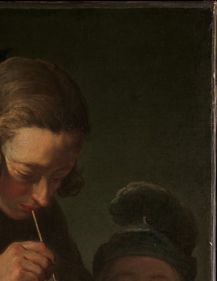 Chardin's chiaroscuro void , it gives the bubble's light nowhere to compete with, amplifying the glow and the mood of fragility.