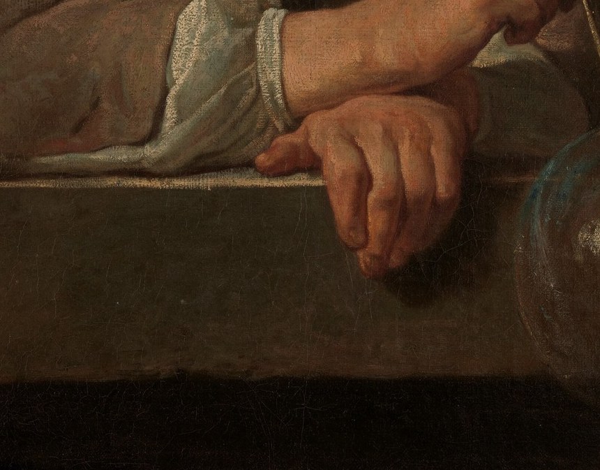 The painting's vanitas heart , a sphere of light that will last seconds; Chardin's rendering of its iridescent film is a technical tour de force in oil.