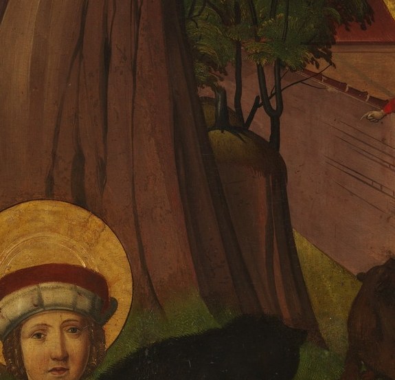 Byzantine-flat gold disc against a gold background makes saint and heaven nearly indistinguishable , a deliberate theological blurring of earthly and divine realms