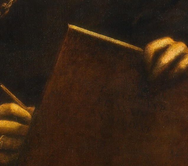 The brush is the profession's emblem; its casual grip implies mastery, not effort , a deliberate attribute identifying the figure as a painter.