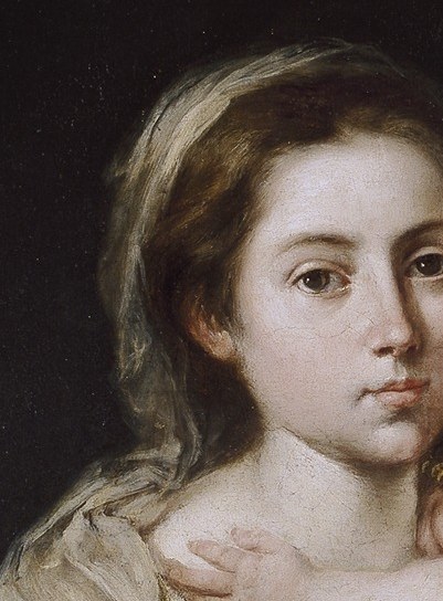 The Virgin's direct gaze meets yours.