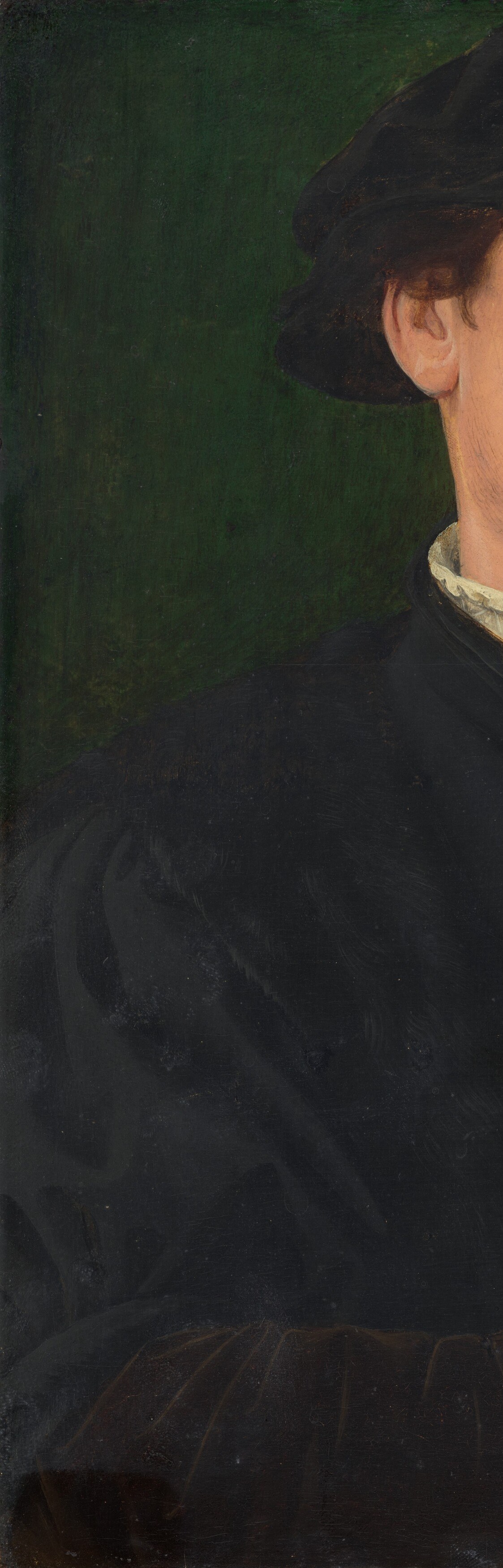 The artist used oil on a wooden panel, typical for the era.