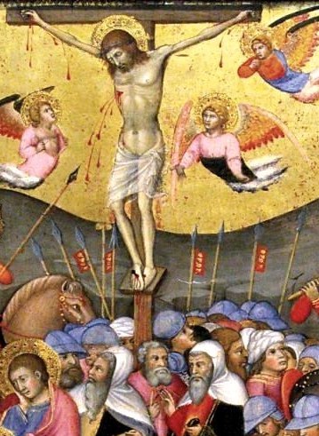 Your eye settles on the center: Christ on the cross.