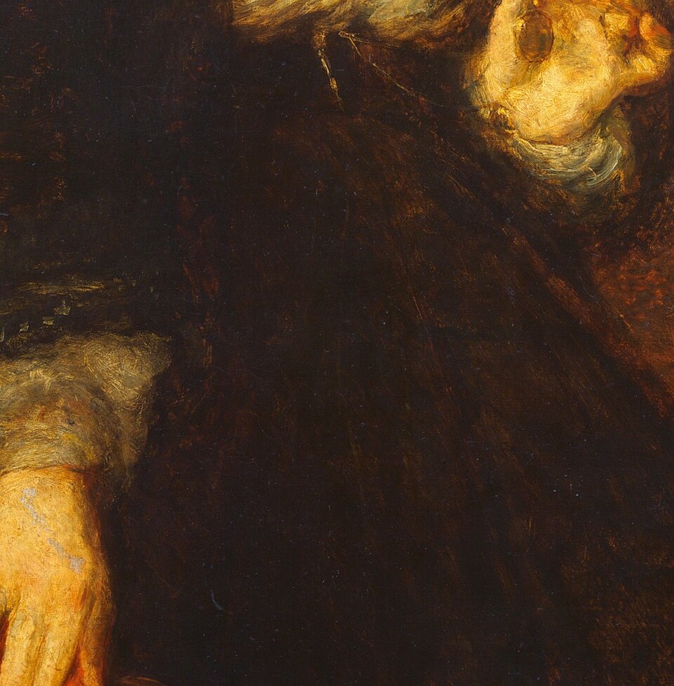 The artist applied paint thickly, especially on her dress.