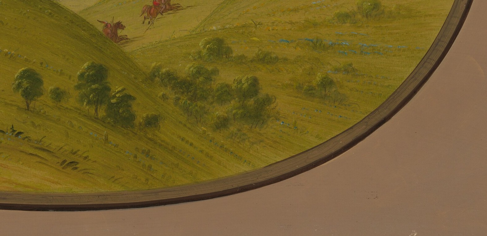 The undulating curves suggest the natural contours of the land, creating a sense of depth and grounding the scene.