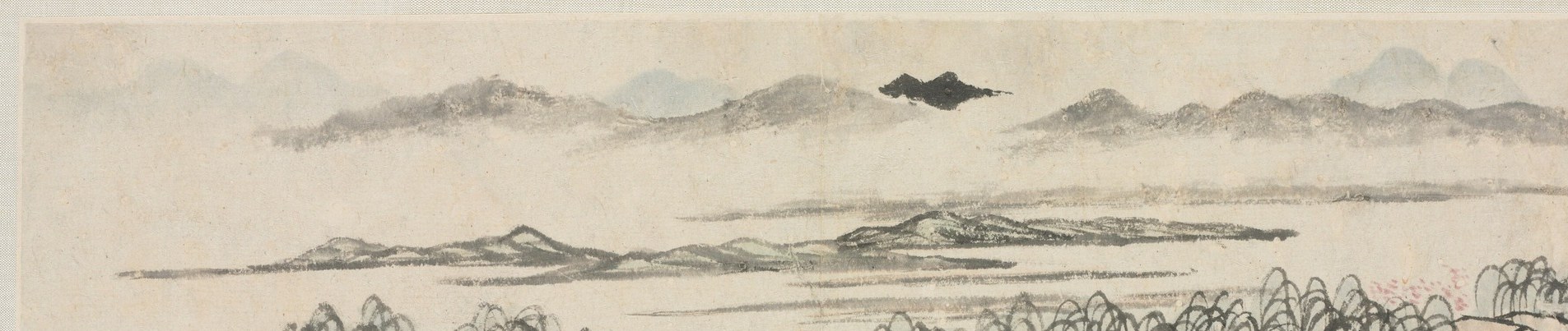 Unpainted paper functions as sky , the deliberate emptiness is an active compositional choice representing the Daoist value of void (xu) as generative space.