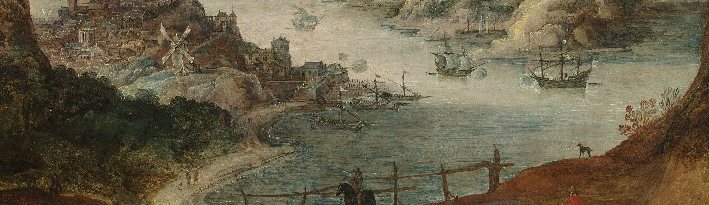 The wide river is filled with ships, showing a busy trade route.