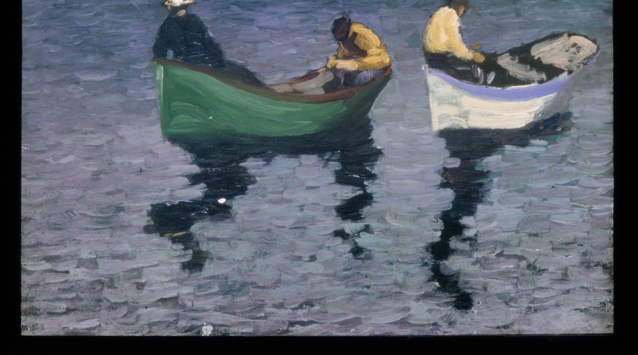 The choppy water reflects the movement of their patient activity.