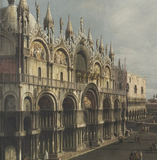 Intricate Gothic architecture with detailed carvings and arches, showcasing Venetian craftsmanship.