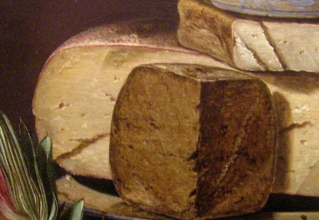 Cheese rind, painted pore by pore.