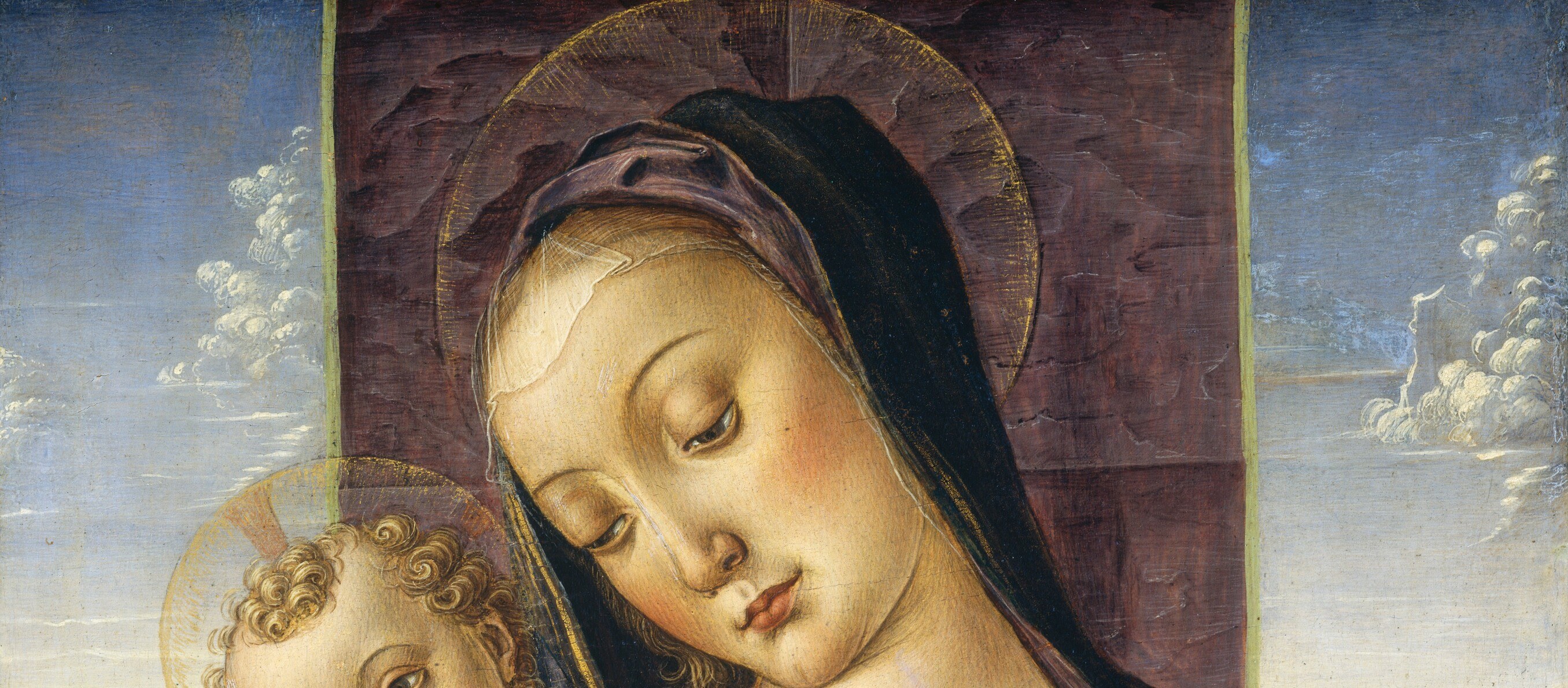 The flat gold ground, a Byzantine inheritance, places the scene outside earthly time , contrasting with Ghirlandaio's otherwise naturalistic figures
