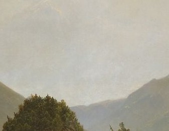 A cluster of dark trees on a low island breaks the horizon line and gives scale to the vast lake, hinting at wilderness untouched by human settlement.