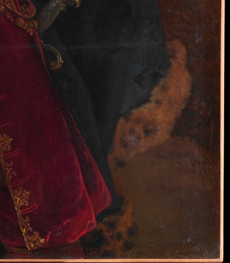Even the leopard skin rug adds to his dramatic, opulent presence.