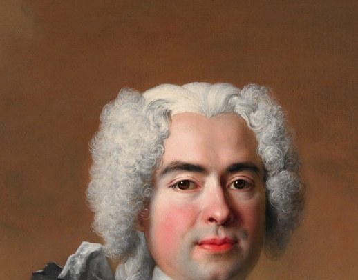 His powdered wig, in the fashion of the time, signals high status.