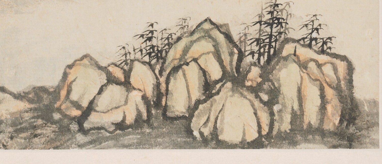 These rocks, with their soft, earthy colors, anchor the composition and invite contemplation.