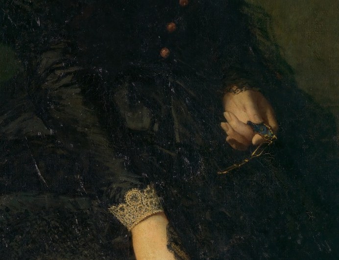 The hands are the second expressive anchor of the composition; their stillness and the exact angle of repose communicate the social composure expected of a bourgeois sitter.