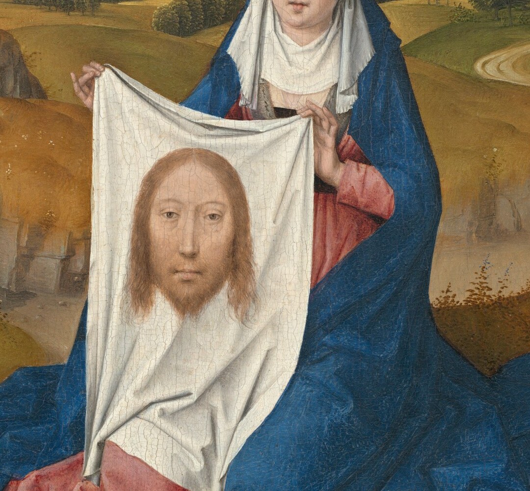 The fine rendering of translucent linen, creases, and the miraculous face embedded within it is a technical tour-de-force , cloth, shadow, and sacred image layered in oil.
