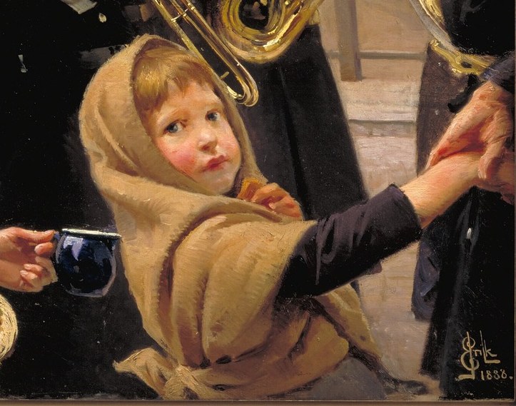 See the baby in the basket, eyes wide with curiosity?