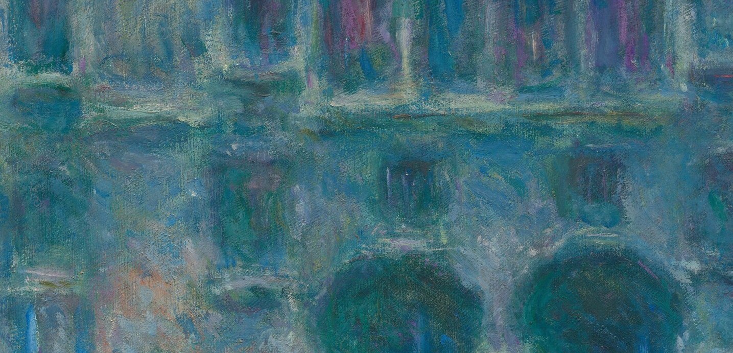 Solid stone columns dissolve into pure light and haze.