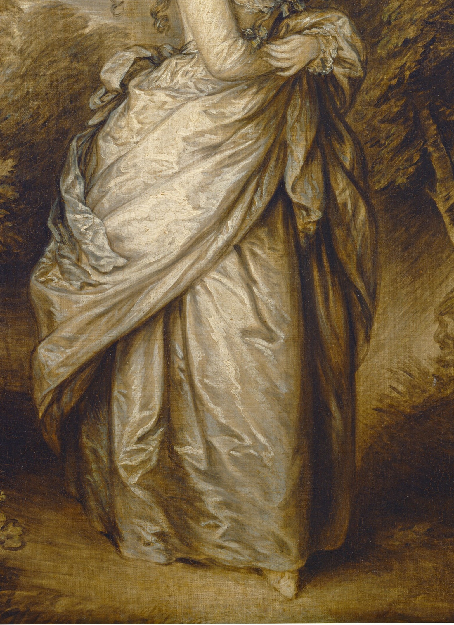 The shimmering, draped fabric conveys opulence and movement, a testament to the luxurious lifestyle of the aristocracy.