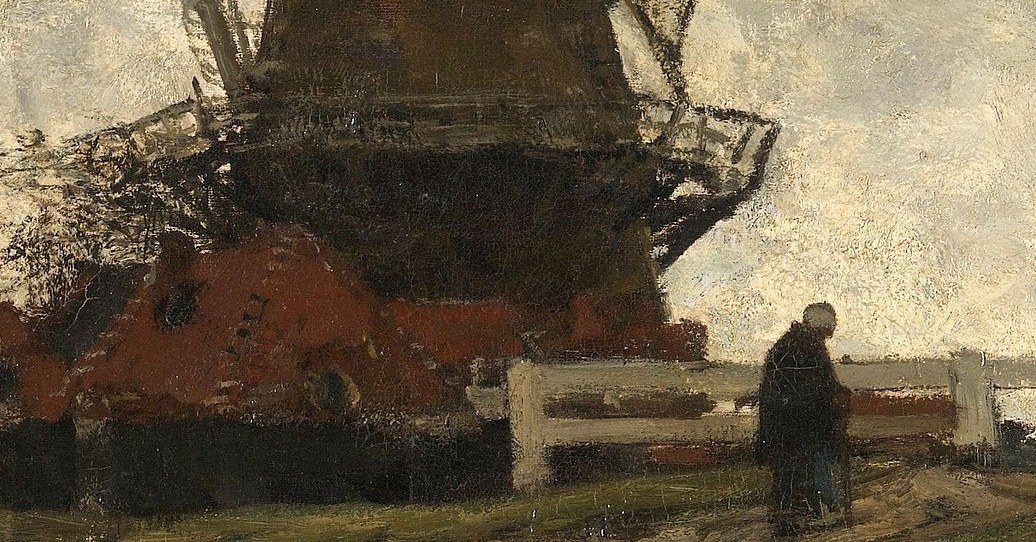 The central, imposing structure that gives the painting its name, suggesting a focus on industrial or agricultural heritage.