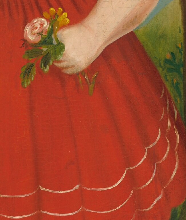 The child holds a sprig, a token of remembrance.