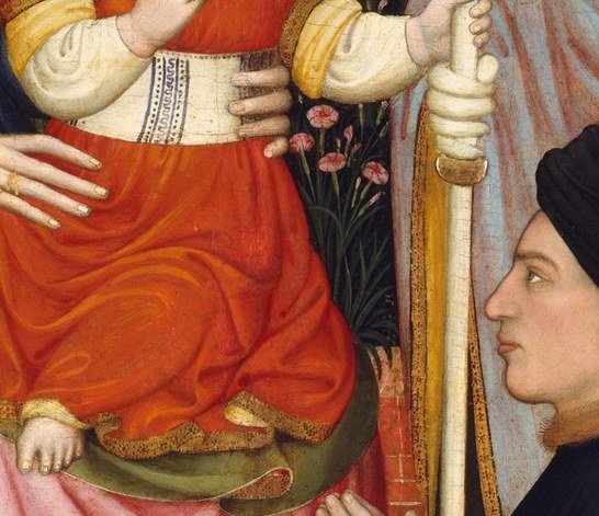 Its patron, Pietro de' Lardi, kneels in profile.
