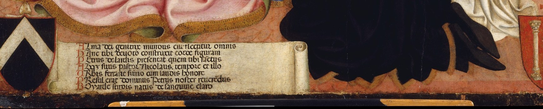 A Latin inscription, likely naming him, runs along the bottom.