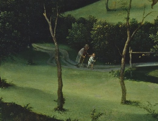The humble dwelling suggests a life of asceticism and solitude.