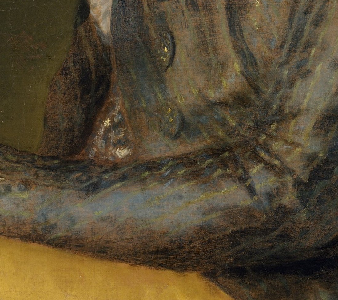 The letter is the painting's key symbolic prop , it marks Martínez as a man of letters and commerce, possibly alluding to his role as a merchant and arts patron who sheltered Goya during illness.