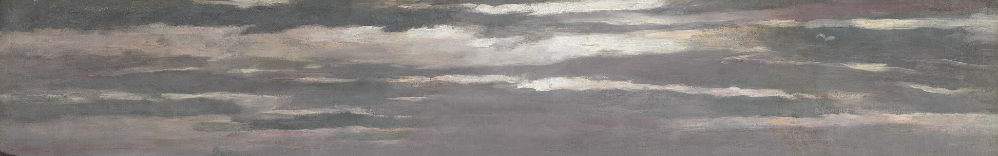 Warmer and lighter toward the right horizon , this subtle tonal gradient is the only narrative cue that the storm is ending and morning is arriving; it gives the whole scene its title
