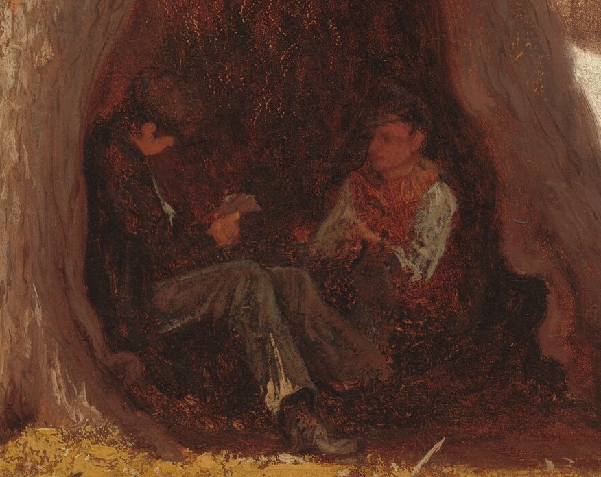 Inside, two small figures have tucked themselves away.