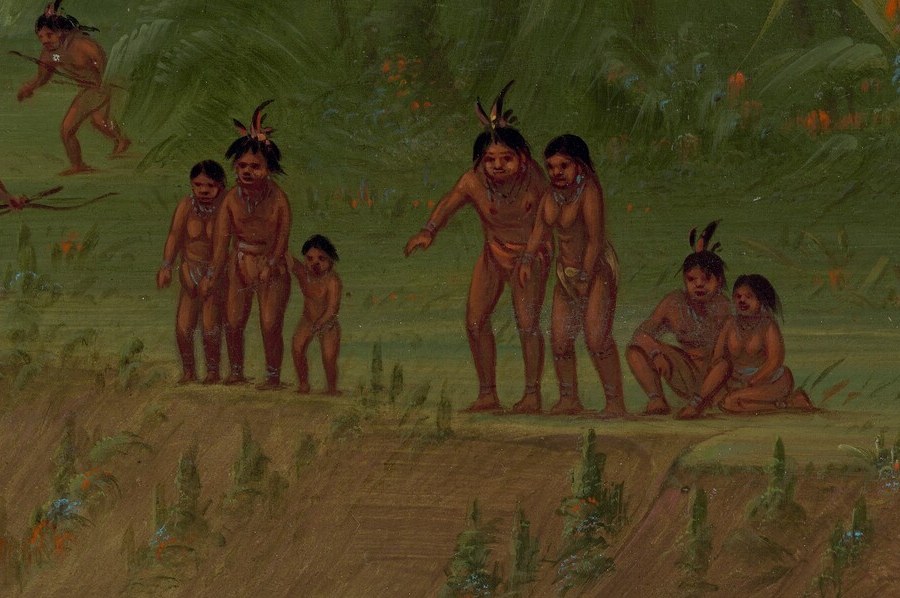 This painting captures a Native American encampment.