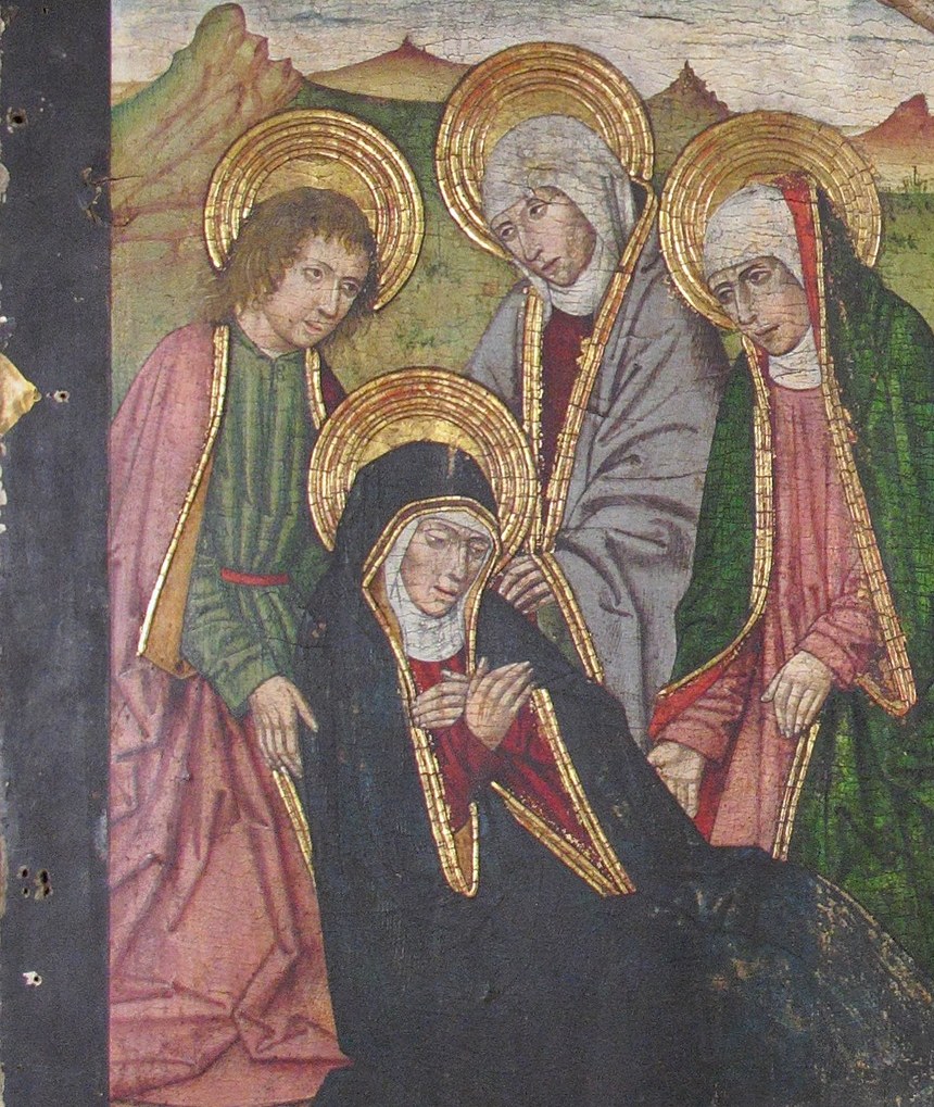 On the left, the Virgin Mary and other mourning women cluster.